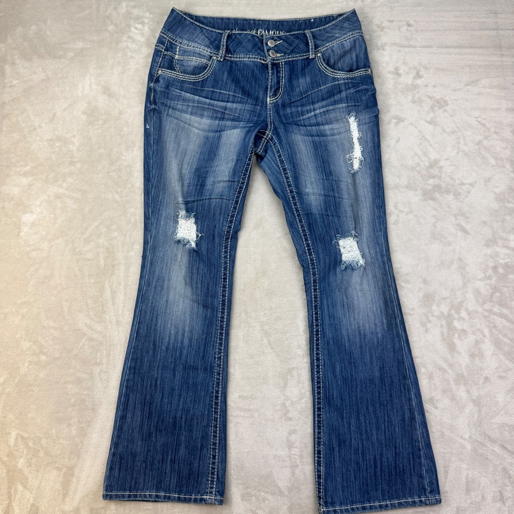 Almost Famous Jeans Womens 13 Slim Flare Low Boot Distressed Y2K Denim Pant